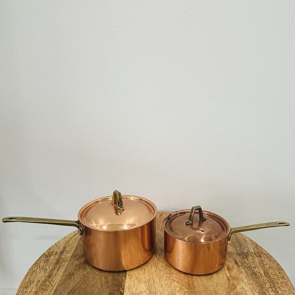 Paul Revere 1801 Limited Edition 1 & 2 Quart Copper Brass SS Sauce Pans W/Lid